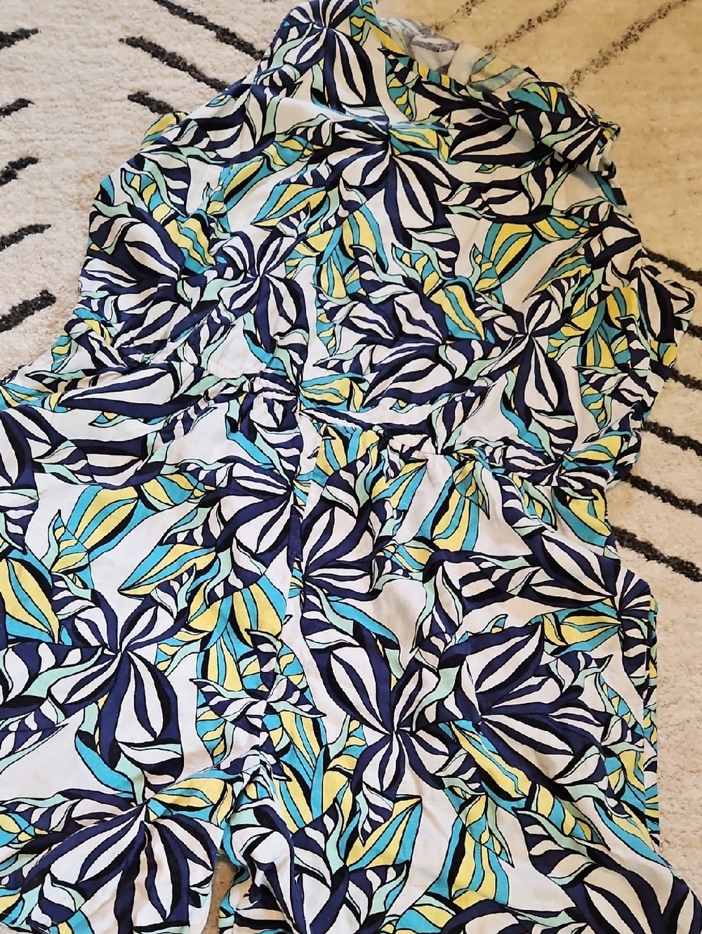 Jason Wu Navy, Teal & Yellow Floral Print Shorts Romper